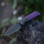 SHOOZIZ XUN125-PGB 14C28N steel blade folding knife, black PVD, purple G10, liner lock, 3.68 oz