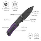 SHOOZIZ XUN125-PGB liner lock folder, 14C28N steel black PVD, purple G10, ceramic bearing, 4.53 inch closed