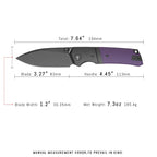 SHOOZIZ XUN125-PGB tactical pocket knife, black PVD 14C28N blade, purple G10 handle, 7.72 inch overall, everyday carry