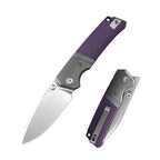 SHOOZIZ XUN125-PGS EDC folding knife, 14C28N steel blade with satin finish, purple G10 handle, liner lock, 3.39 inch blade
