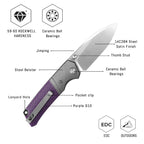 SHOOZIZ XUN125-PGS liner lock folder, 14C28N steel satin, purple G10, ceramic bearing, 4.53 inch closed
