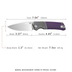 SHOOZIZ XUN125-PGS pocket knife, satin 14C28N blade, purple G10 handle, 7.72 inch overall, everyday carry